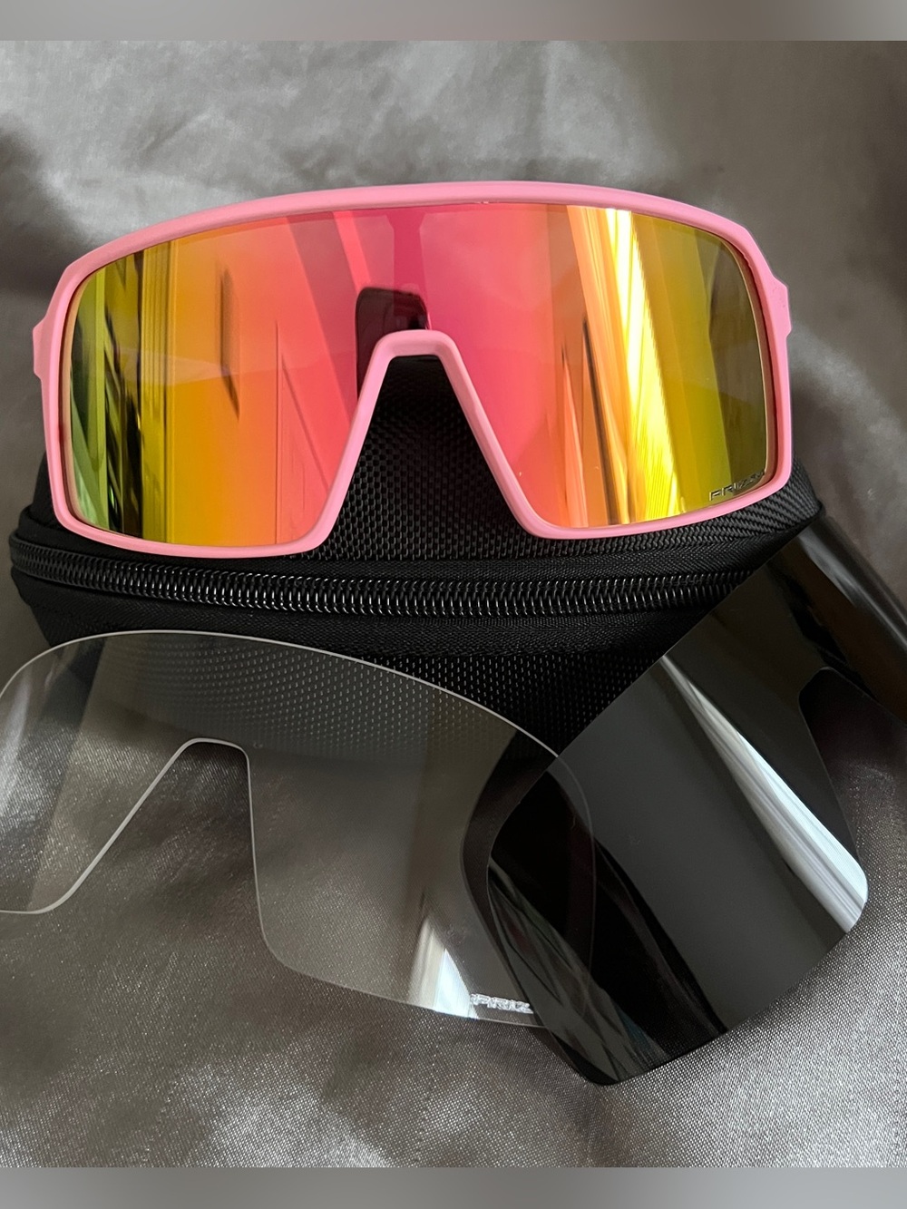 Oakley Pink Frame Sunglasses with Gold-Green Prizm Lens